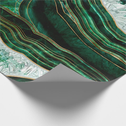 Moss Green Geode en Crystals Digital Art Cadeaupapier (Hoek)