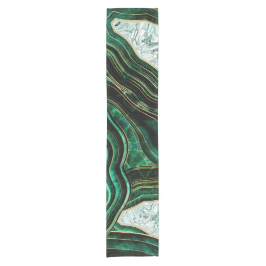 Moss Green Geode en Crystals Digital Art Korte Tafelloper (Voorkant)