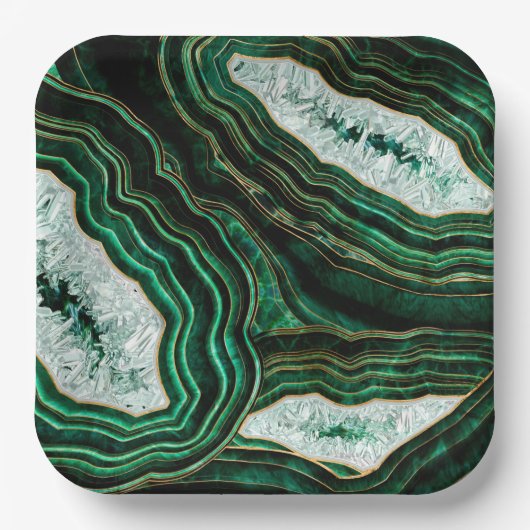 Moss Green Geode en Crystals Digital Art Papieren Bordje (Voorkant)