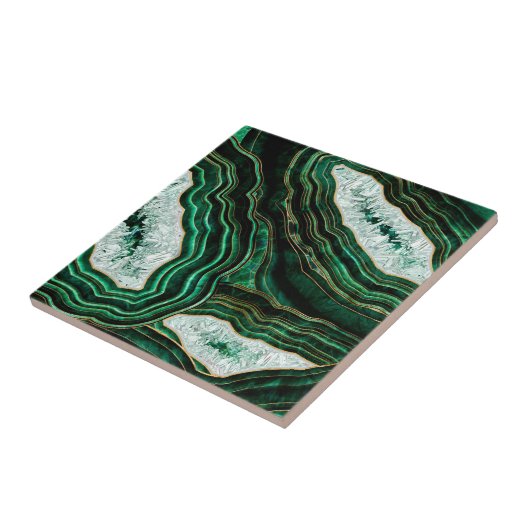 Moss Green Geode en Crystals Digital Art Tegeltje (Zijkant)