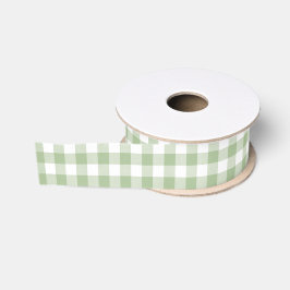 Moss Green Gingham Grosgrain Ribbon Lint