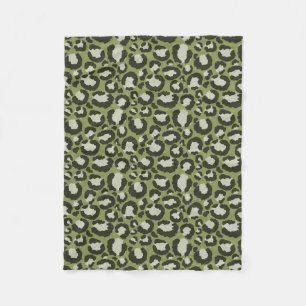 Moss Green Glamoureus Leopard Spots Animal Print Fleece Deken