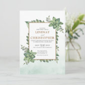 Moss Green Gold Waterverf Succulent Lijst Wedding Kaart (Staand voorkant)