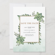Moss Green Gold Waterverf Succulent Lijst Wedding