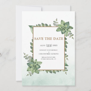 Moss Green Gold Waterverf Succulent Lijst Wedding Save The Date