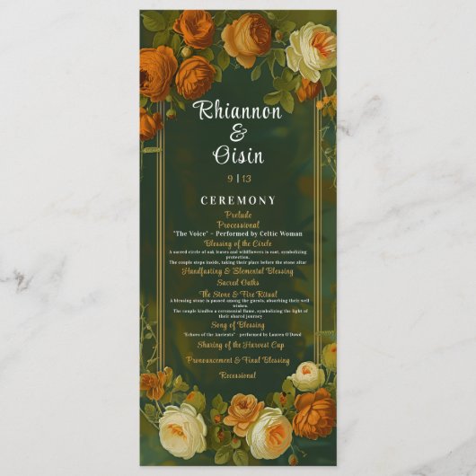 Moss Green & Gold Woodland Druid Hills Huwelijk Programmakaart (Voorkant)