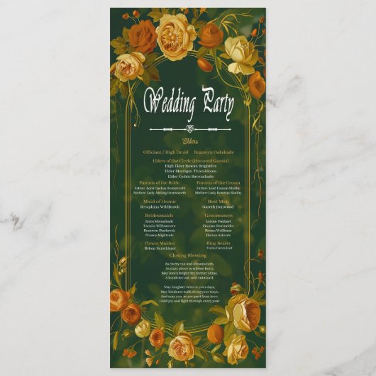 Moss Green & Gold Woodland Druid Hills Huwelijk Programmakaart (Achterkant)