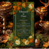 Moss Green & Gold Woodland Druid Hills Huwelijk Programmakaart