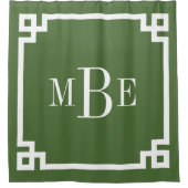 Moss Green Greek Key Border Monogram Douchegordijn (Voorkant)