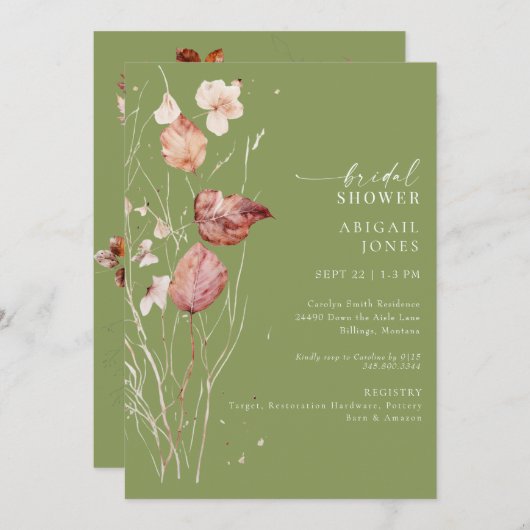 Moss Green herfst bruids douche uitnodiging (Voorkant / Achterkant)