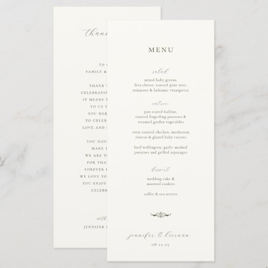 Moss Green huwelijksmenu en dank u Menu (Voorkant / Achterkant)