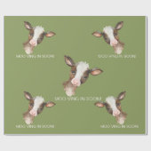 Moss Green Koe Moo-ving in Soon! Baby Shower Cadeaupapier (Vlak)