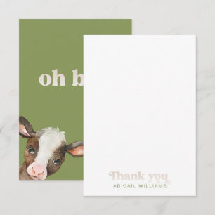 Moss Green Koe Oh Boy Baby shower Dank je Bedankkaart
