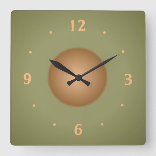 Moss Green met Tan Center Plain Kitchen Clock Vierkante Klok (Voorkant)