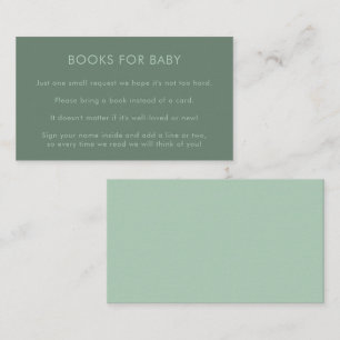 Moss Green Minimalist Earthy Books voor Baby showe Informatiekaartje