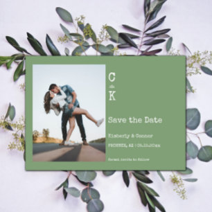 Moss Green minimalistische monogram foto Save The Date