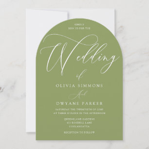Moss Green Modern Arch Wedding Kaart