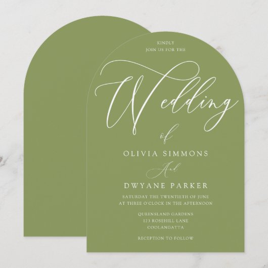 Moss Green Modern Arch Wedding Kaart (Voorkant / Achterkant)