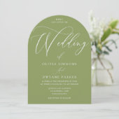 Moss Green Modern Arch Wedding Kaart (Staand voorkant)