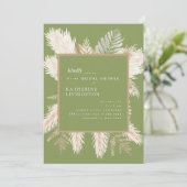 Moss Green Modern Pampas Bruids Douche Uitnodiging (Staand voorkant)