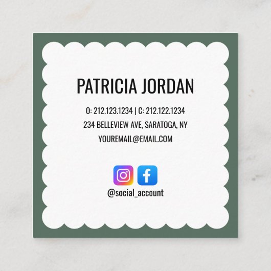Moss Green Modern Wave Eenvoudige Social Media Ico Vierkante Visitekaartje (Achterkant)