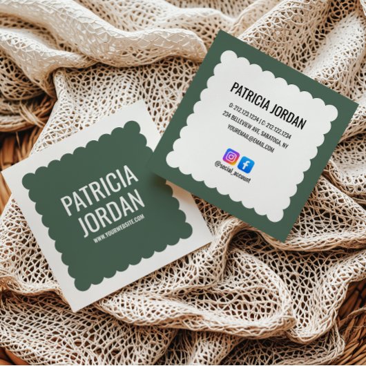 Moss Green Modern Wave Eenvoudige Social Media Ico Vierkante Visitekaartje