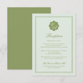 Moss Green Monogram Reception Card Informatiekaartje