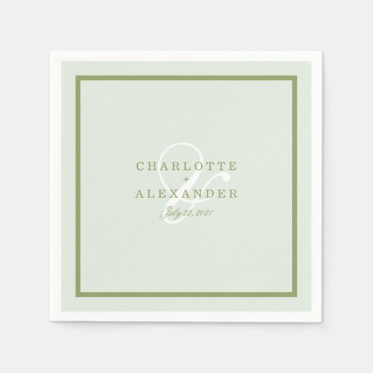 Moss Green Monogram Wedding Napkin Servet (Voorkant)
