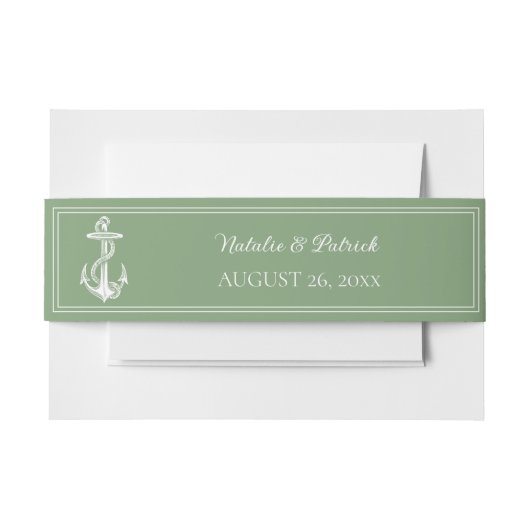 Moss Green Nautical Anker Invitation Belly Band Uitnodigingen Wikkel (Voorkant Voorbeeld)