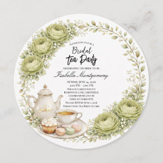 Moss Green Palette Tea Party Bridal Shower Kaart