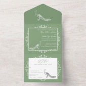 Moss Green Peacock bloeit alles in één uitnodiging (Binnen)