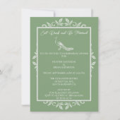 Moss Green Peacock Flourish Rehearsal Dinner Kaart (Voorkant)