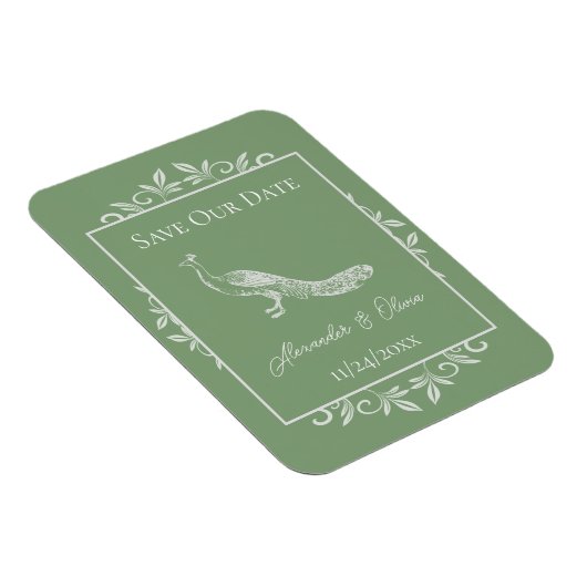 Moss Green Peacock Flourish Save the Date Magnet Magneet (Rechterzijde)