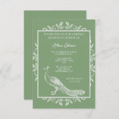 Moss Green Peacock Flourish Vrijgezellenfeest Kaart (Voorkant / Achterkant)