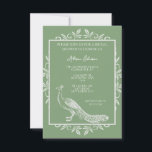 Moss Green Peacock Flourish Vrijgezellenfeest Kaart<br><div class="desc">Creëer een unieke uitnodiging aan iedereen met een Moss Green Peacock Flourish brudal doucheuitnodiging. Het uitnodigingsontwerp kenmerkt een elegante pauw die met bloei wordt bewogen. Pas aan met de naam van de bruid samen met de details van het vrijgezellenfeest. Extra trouwbenodigdheden zijn ook beschikbaar bij dit ontwerp.</div>