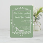 Moss Green Peacock Flourish Wedding Invitation Kaart (Staand voorkant)