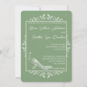 Moss Green Peacock Flourish Wedding Invitation Kaart (Voorkant)
