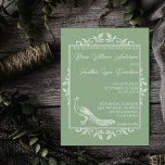 Moss Green Peacock Flourish Wedding Invitation Kaart<br><div class="desc">Nodig gasten uit voor je aanstaande bruiloft met een Moss Green Peacock Flourish Wedding Invitation. Het uitnodigingsontwerp kenmerkt een elegante pauw die met bloei wordt bewogen. Personaliseer met de bruom en de namen van de bruid samen met de trouwdatum en de plaats. Extra trouwbenodigdheden zijn ook beschikbaar bij dit ontwerp....</div>