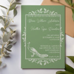 Moss Green Peacock Flourish Wedding Invitation Kaart<br><div class="desc">Nodig gasten uit voor je aanstaande bruiloft met een Moss Green Peacock Flourish Wedding Invitation. Het uitnodigingsontwerp kenmerkt een elegante pauw die met bloei wordt bewogen. Personaliseer met de bruom en de namen van de bruid samen met de trouwdatum en de plaats. Extra trouwbenodigdheden zijn ook beschikbaar bij dit ontwerp....</div>