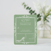 Moss Green Peacock Flourish Wedding RSVP Card (Staand voorkant)
