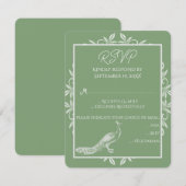 Moss Green Peacock Flourish Wedding RSVP Card (Voorkant / Achterkant)