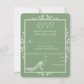 Moss Green Peacock Flourish Wedding RSVP Card Kaartje (Voorkant)