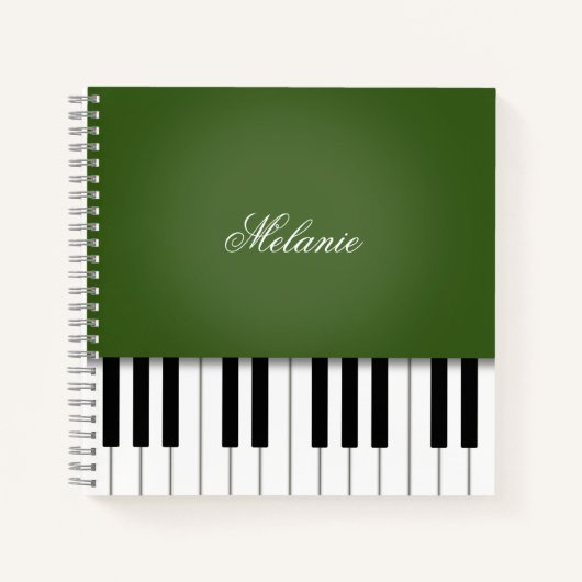 Moss Green Piano Music Keyboard gepersonaliseerd Notitieboek (Voorkant)