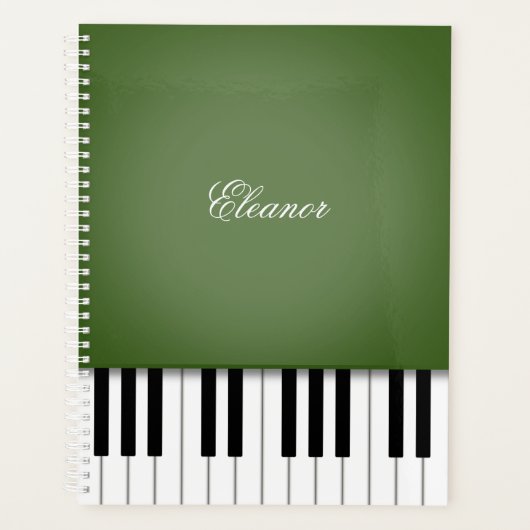 Moss Green Piano Music Keyboard Gepersonaliseerd Planner (Voorkant)