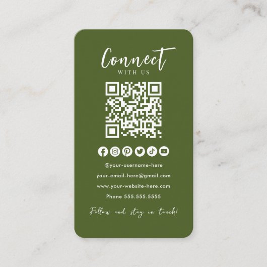 Moss Green QR Code Verbind met ons Social Media Visitekaartje (Voorkant)