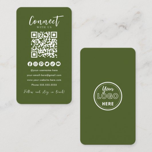 Moss Green QR Code Verbind met ons Social Media Visitekaartje (Voorkant / Achterkant)