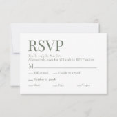 Moss Green Scan QR Code Maaltijdkeuze Trouwen RSVP Kaartje (Voorkant)