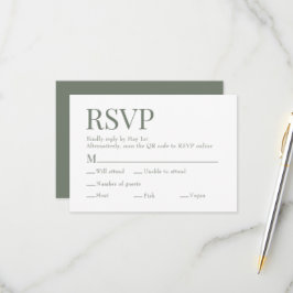 Moss Green Scan QR Code Maaltijdkeuze Trouwen RSVP Kaartje