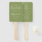 Moss Green Signature Script Wedding Program Handwaaier (Voorkant en achterkant)
