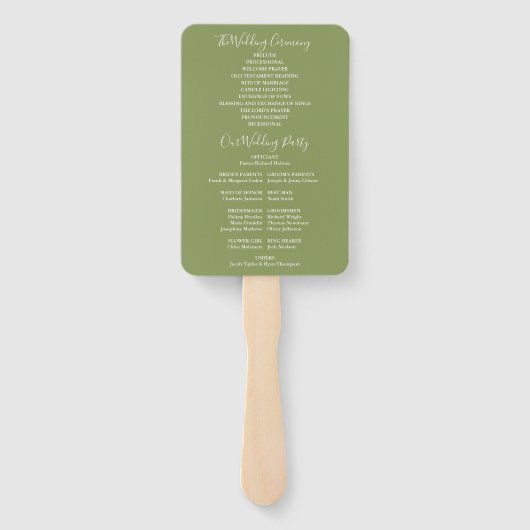 Moss Green Signature Script Wedding Program Handwaaier (Achterkant)